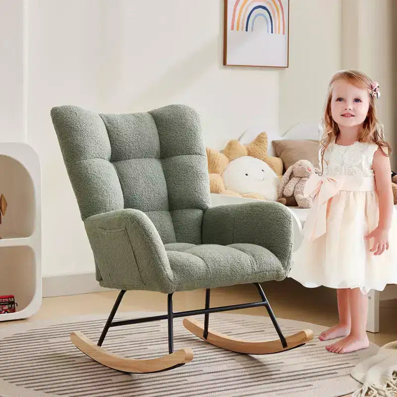 Schommelstoel voor de babykamer, zweefschommelstoel voor borstvoeding, comfortabele accentstoel voor de slaapkamer, zachte teddyfauteuil voor binnen