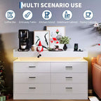 Modern TV Stand with 6 Drawers & LED Lights, Floating Countertop Coffee Bar for Living Room Entertainment Center
