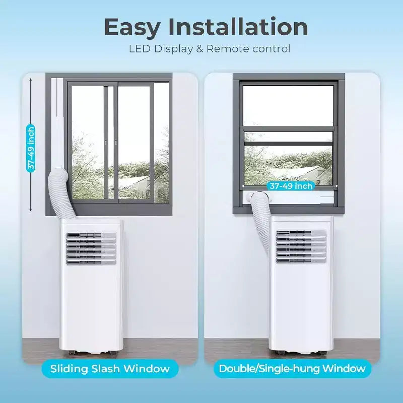 Tragbare Klimaanlage mit 8.000 BTU, 3-in-1-Gerät mit 4 Modi, Timer, LED-Display, Fernbedienung und Installationsset, für Schlafzimmer, Wohnzimmer oder Büro, Weiß.