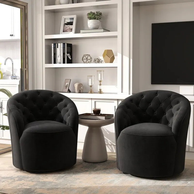 Set di 2 poltrone SEYNAR moderne a conchiglia in velluto, girevoli a 360 gradi, con schienale trapuntato con bottoni