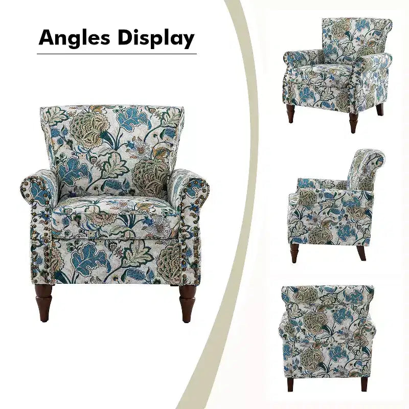Araceli traditionele houten bloemenfauteuil met bekleding, hoge rugleuning en sierspijkerrand| ART OF LIVING DESIGNS