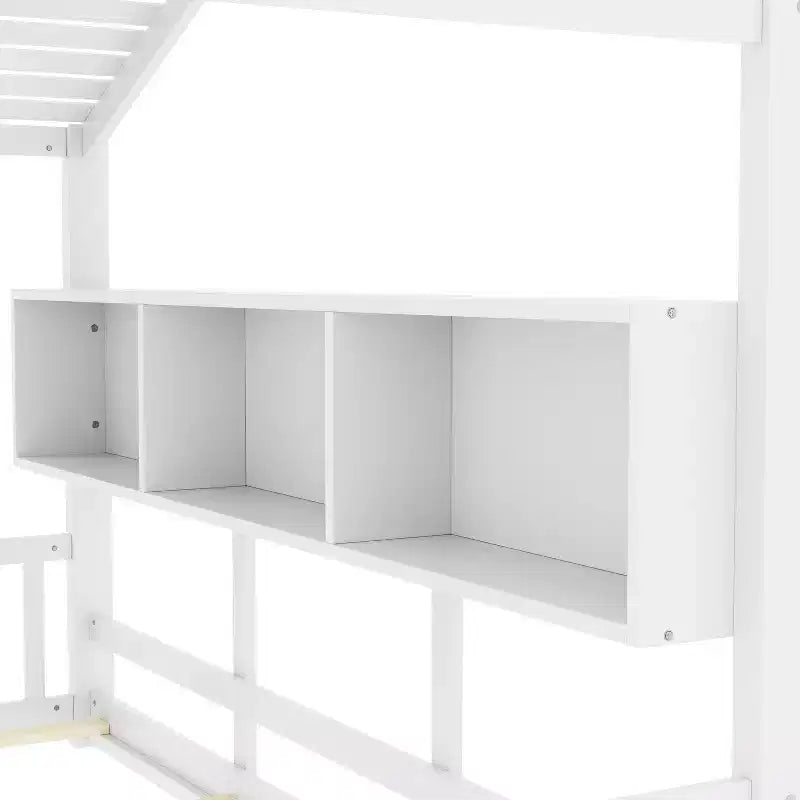 Huisvormig platformbed voor eenpersoonsbed/tweepersoonsbed, peuter-vloerbed, Montessori-kinderbed en speelhuisbed met opbergplank - ModernLuxe
