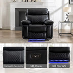 Elektrisch verstellbares Sofa mit kabellosem Ladegerät, Leselicht, LED-Beleuchtung für das Wohnzimmer, Kunstleder, AC-/USB-Anschluss, Getränkehalter, Schwarz