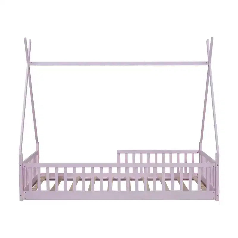 Sodda mal-art għat-tfal, sodod tat-tinda ta’ daqs Twin, sodda Montessori mal-art bi paletti u railings taċ-ċint, qafas tas-sodda tal-injam f’forma ta’ dar għas-subien u l-bniet