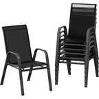 Terrasstoelen, stapelbare buiteneetkamerstoelen, set van 4/6, lichtgewicht weerbestendige textilene tuinstoelen met armleuningen voor achtertuin en zwembadterras