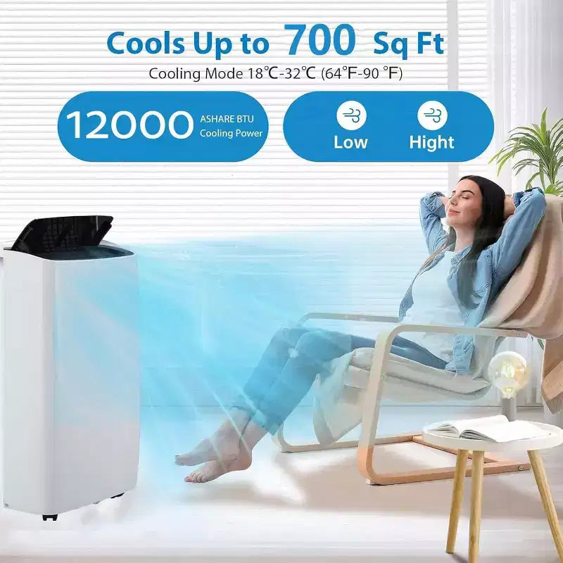 Tragbare Klimaanlage mit 12.000 BTU für 550 sq ft, 3-in-1-Klimagerät mit Kühl-, Entfeuchtungs- und Ventilatormodus