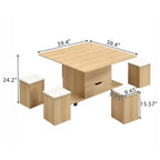 Multifunktionaler moderner Couchtisch mit Liftplatte, verborgenem Stauraum, 4 Hockern und Rollen – perfekt für moderne Wohnbereiche