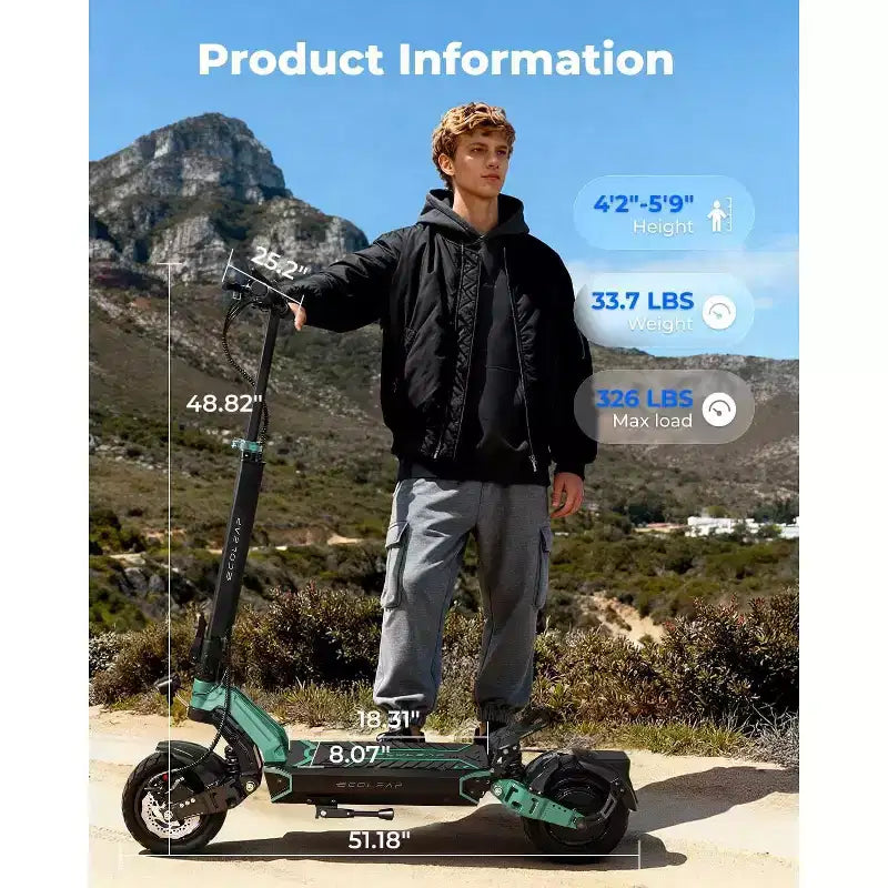 ECOLEAP L7 električni romobil za odrasle, motor vršne snage 1500W, 28MPH, domet 50Mile, dvostruki ovjes, prednje i stražnje disk-kočnice, UL
