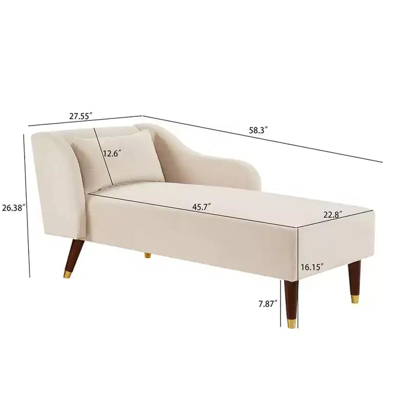 Moderne fluwelen chaise longue, gestoffeerde chaise longue met gebogen armleuning, slaapbank voor slaapkamer, kantoor of woonkamer