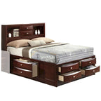 Bett im Paneel-Design, Queensize-Bett mit Bücherregal und Schubladen, Braun