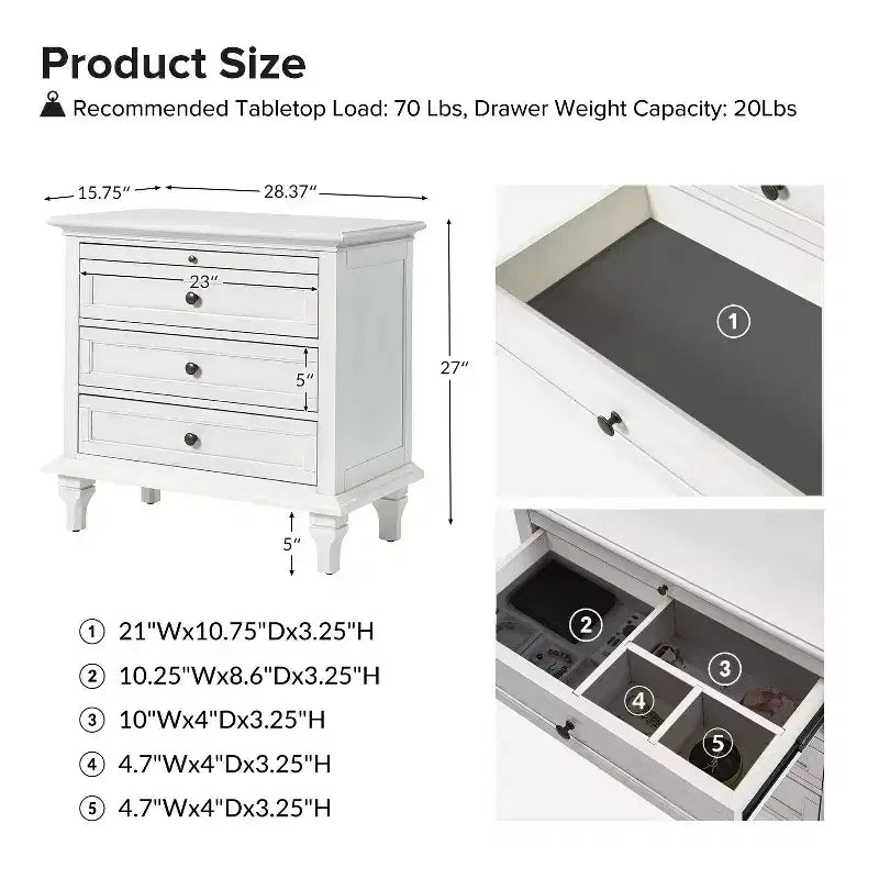 Comodino Giorgio con 3 cassetti e prese integrate, set da 2|HULALA HOME