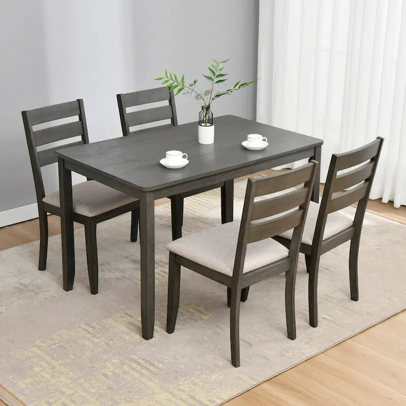 Houten eetkamerstoelen met lattenrug, set van 4