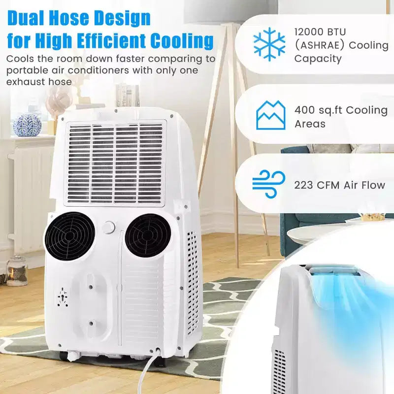 Costway draagbare airconditioner van 8000 BTU (11.500 BTU ASHRAE) met twee slangen, 3-in-1-airconditioningunit met afstandsbediening