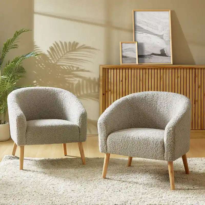 Sheila moderner 30 W Bouclé-Sessel mit Beinen aus Massivholz, 2er-Set von HULALA HOME