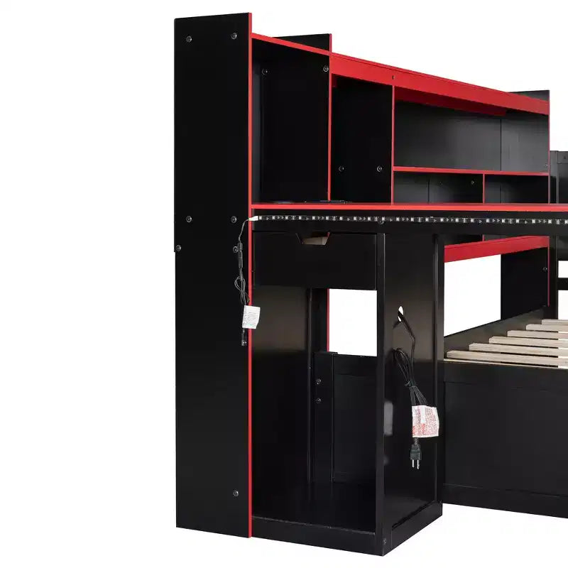 Κρεβάτι ημέρας Gamer Hub με γραφείο, φωτισμό RGB, σταθμό φόρτισης, συρτάρια αποθήκευσης και κεφαλάρι-βιβλιοθήκη