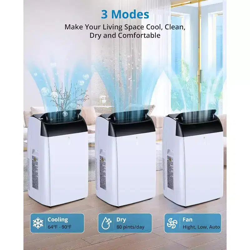Condizionatore portatile da 14000 BTU, unità AC 3-in-1 per ambienti fino a 750 piedi quadrati con deumidificatore