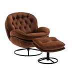 Okak fluwelen fauteuil met voetenbankje, moderne armloze woonkamerstoel in mid-centurystijl, zachte comfortabele stoel om tv te kijken en te gamen