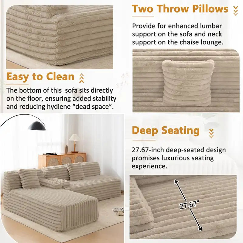 Modularna kutna sofa Cloud, moderna tapecirana sofa s 2 ukrasna jastuka, slobodno kombinirajuća modularna sofa u obliku slova L