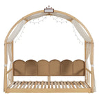 Letto Montessori a piattaforma in legno massello a forma di casetta, con tetto ad arco e letto estraibile, per bambine e bambini