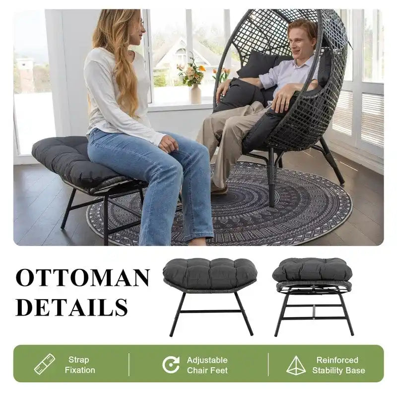 Sedia a uovo da interno FINCATI, sedia a uovo da esterno da 440 libbre, sedia a uovo oversize con pouf, sedia a uovo di lusso e confortevole con poggiapiedi