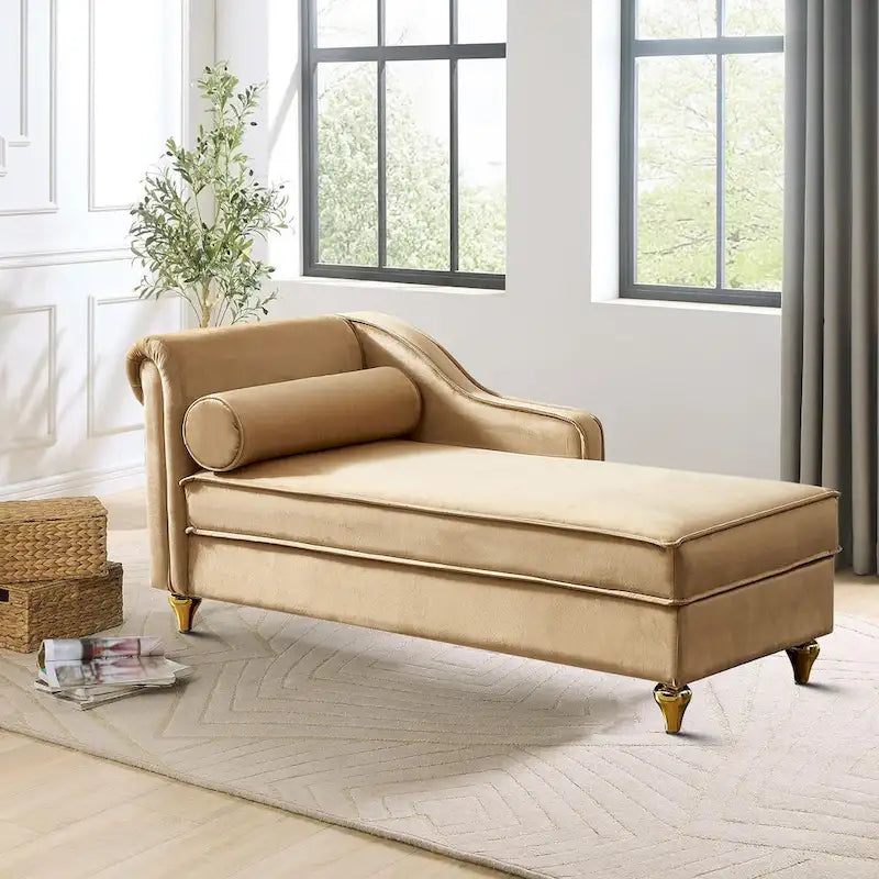 Chaise longue elegante francese rivestita in velluto con contenitore e cuscino