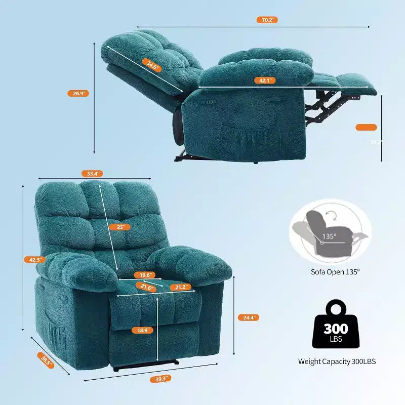 Ručni naslonjač, ergonomski naslonjač od prozračne tkanine s bočnim džepovima, jednokrevetna sofa, prikladna za dnevni boravak ili spavaću sobu