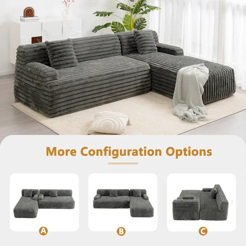 Modularna kutna sofa Cloud, moderna tapecirana sofa s 2 ukrasna jastuka, slobodno kombinirajuća modularna sofa u obliku slova L