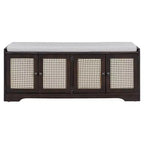 Whisen Rustic Wood Storage Bench, Entryway Shoe Bench with Removable Cushion, Adjustable Shelves