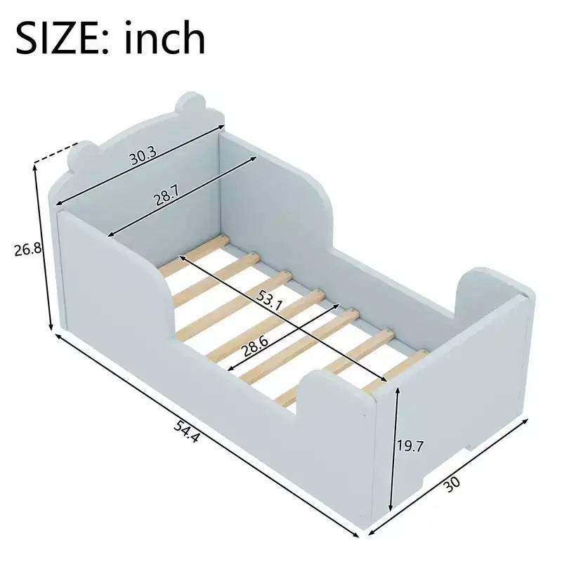 Bärenförmiges Bodenbett von Okak für 3–6 Jahre, Kleinkinderbettgestell mit Sicherheitsgitter, niedliches Kinderbett in Tierform
