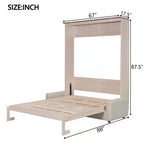 Murphy-bed in queensize met bank, houten kastbed in queensize met ledverlichting, opklapbaar wandbed voor de logeerkamer, beige