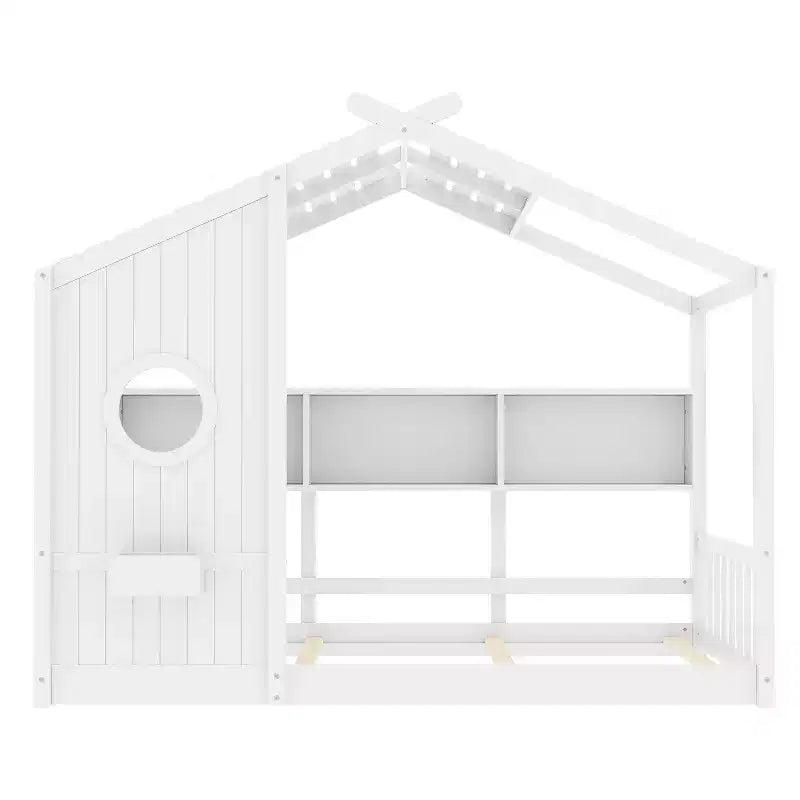 Huisvormig platformbed voor eenpersoonsbed/tweepersoonsbed, peuter-vloerbed, Montessori-kinderbed en speelhuisbed met opbergplank - ModernLuxe