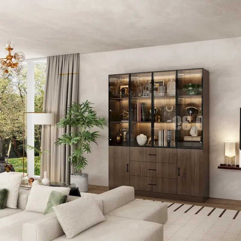 Credenza illuminata personalizzabile in alluminio e vetro per buffet o libreria