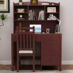 Okak moderner Schreibtisch aus Holz für das Homeoffice mit Tischplatte/Stuhl und Bücherregal, Stauraum-Schreibtisch für Jugendliche und Studierende zum Lernen und Arbeiten
