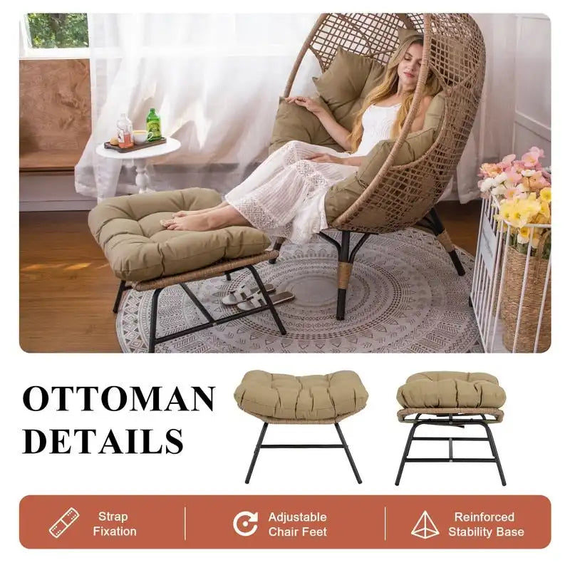 Sedia a uovo da interno FINCATI, sedia a uovo da esterno da 440 libbre, sedia a uovo oversize con pouf, sedia a uovo di lusso e confortevole con poggiapiedi