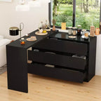 Drehbares/ausziehbares Smart-Buffet-Sideboard mit 6 Schubladen, verlängerter Tischplatte, rutschfester Matte, drehbarem Esstisch und Kücheninsel-Speisekammer