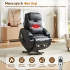 Bestier 34.6'' Electric Power Lift Asist Recliner Chair with Massage and Heat, Fax Leather Reclining Chair with Side Pockets & Cup Holders