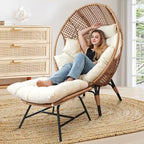 Sedia a uovo da interno FINCATI, sedia a uovo da esterno da 440 libbre, sedia a uovo oversize con pouf, sedia a uovo di lusso e confortevole con poggiapiedi