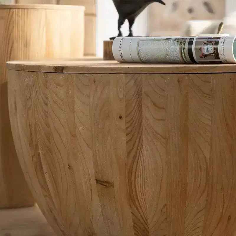 Runder Retro-Couchtisch mit Stauraum aus Holz, geeignet für Wohnzimmer, Esszimmer oder Büro.
