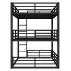 Dreifach-Etagenbett, Metall-Etagenbett in voller Größe mit Sicherheitsgeländern, robustes Etagenbett mit geräuschreduziertem Design, Schwarz