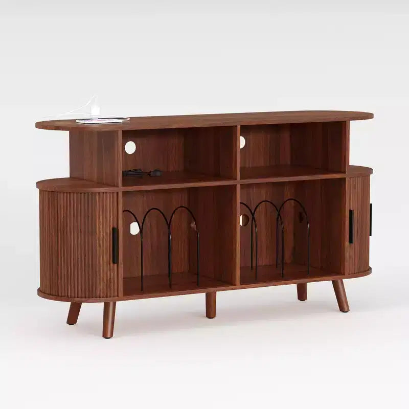 COZONY Aufbewahrungsschrank für 6 Flaschen mit Glashalter und offenen Regalen für Küche, Esszimmer und Wohnbereich