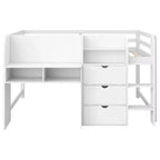 Roze/wit laag halfhoogslaper met bureau, opbergruimte en whiteboard – eenpersoonsbed, voor 1 persoon