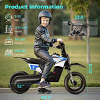 ECOLEAP K1 elektrische crossmotor voor kinderen, 36 V, snel tot 16 MPH, bereik van 14 mijl, piekvermogen van 700 W, 3 snelheidsstanden, 12 terreinbanden, UL, voor 3-10 jaar