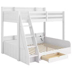 Twin over Full Bunk Bed with Storage, LED Lights & Charging Station, Wood Bunked Bed Beside Shelves for Kids & Teens