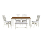 Set da pranzo in legno da 6 pezzi con 4 sedie e panca, tavolo con cassetto