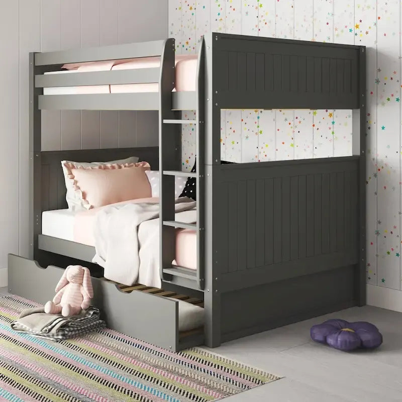 Camaflexi stapelbed in Full-over-Full-formaat met Twin-uitschuifbed - hoofdbord met panelen