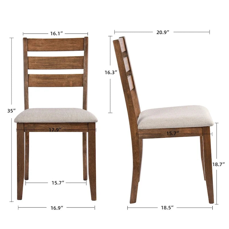 Set da pranzo composto da 5 pezzi in legno massello, 47 L (1 tavolo + 4 sedie con schienale a doghe)