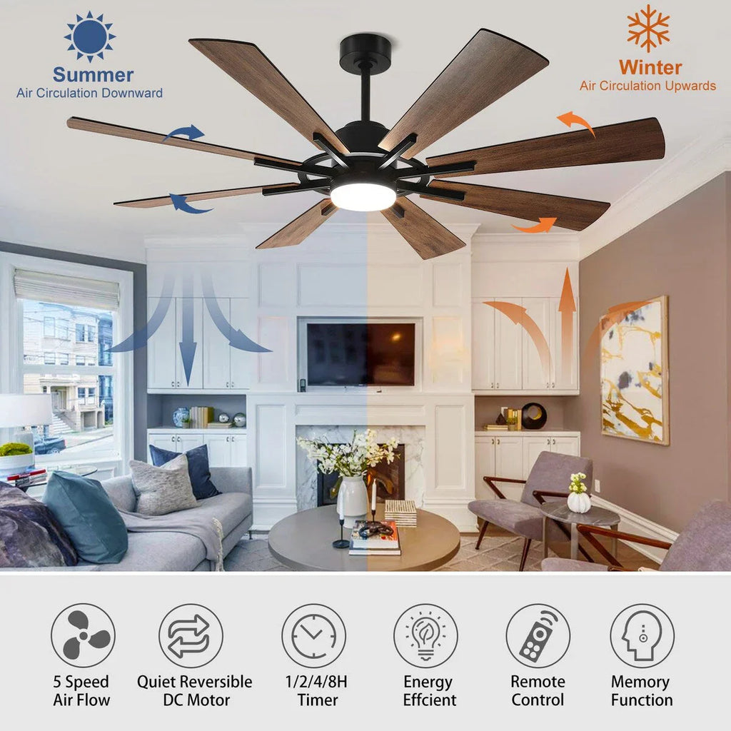 Remote Ceiling fan with Lights Large 8 Wooden Blades