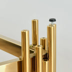 Schmaler 2-stufiger Konsolentisch mit goldfarbenem Metallgestell und Tischplatte aus gehärtetem Glas
