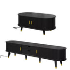 CLIHOME Wooden Farmhouse TV Stand & Coffee Table Set with Charging Station, Oval Fluted Media Console for TVs up to 80