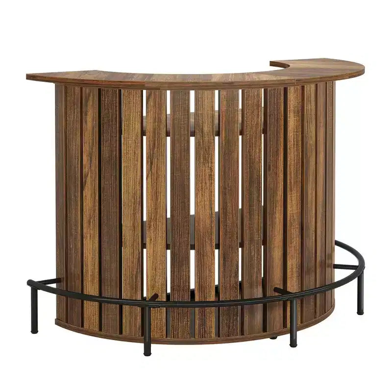 Boogvormige minibartafel met 4 opbergniveaus, modern-rustieke barkast voor thuis met voetensteun en MDF-constructie